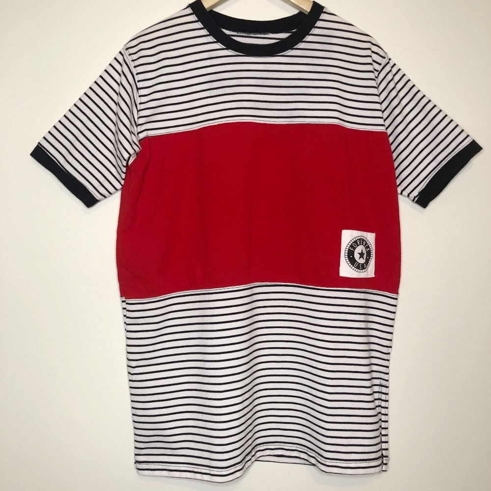 Vintage Forenza Striped Colorblock Patch Tee Large